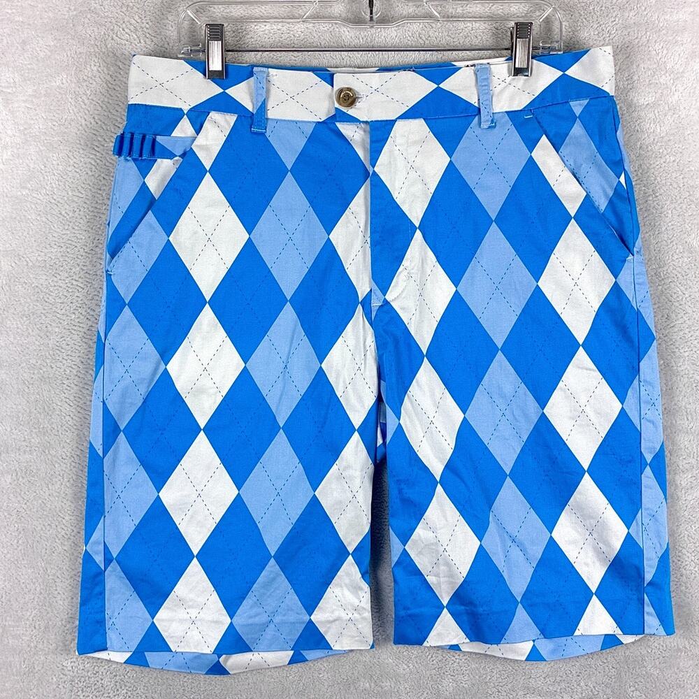 Royal and Awesome Shorts Mens 34 White Blue Argyle Preppy Golf Summer Beach